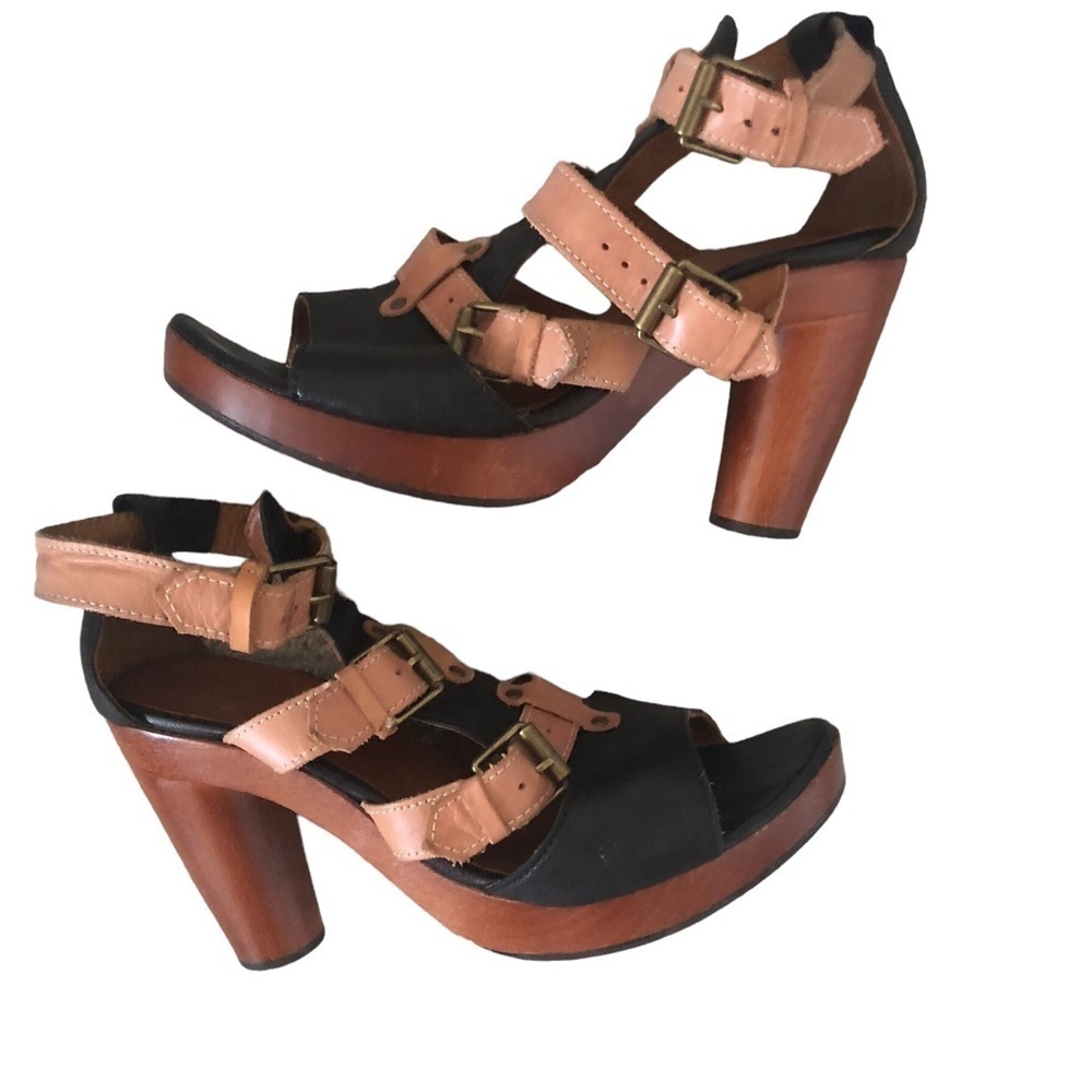 Chie Mihara Black Tan Round Heel Gladiator Sandal Sz9 Bankok